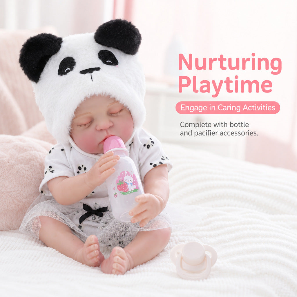 18-Zoll Reborn-Babypuppe mit Stoffkörper, schlafend, in süßem Panda-Outfit, Begleitgeschenk für Geburtstage und Feiertage
