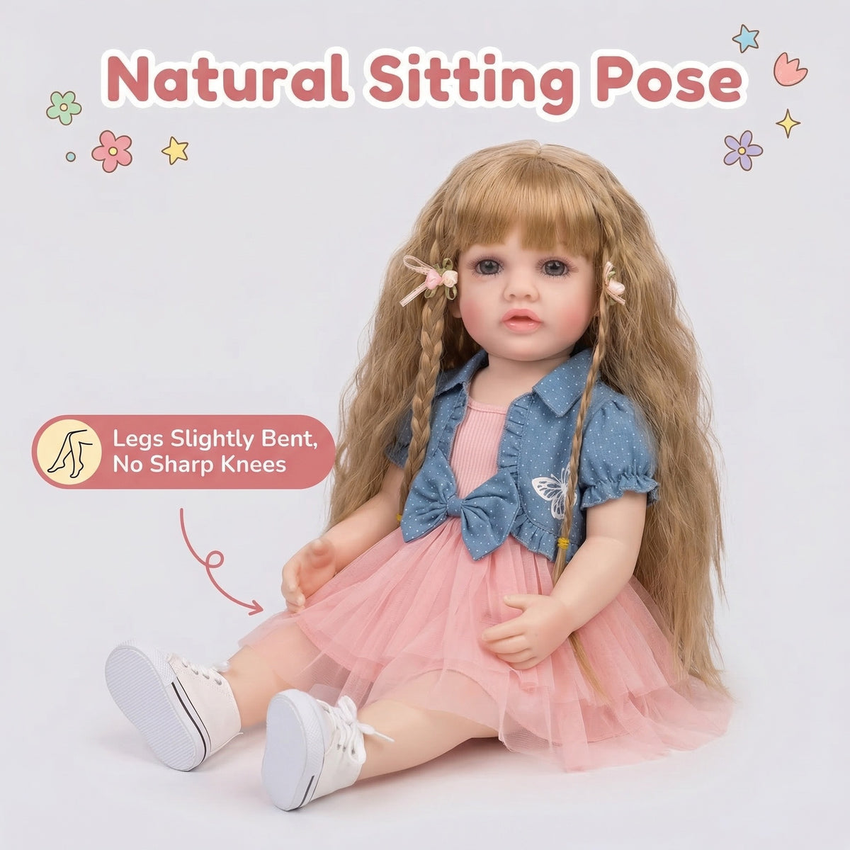 55 cm 22 Zoll lebensechte, realistische Reborn-Babypuppe aus weichem Vinyl, Mädchen Betty, Prinzessinnen-Kleinkind mit langem Haar, Weihnachtsgeschenk für Kinder