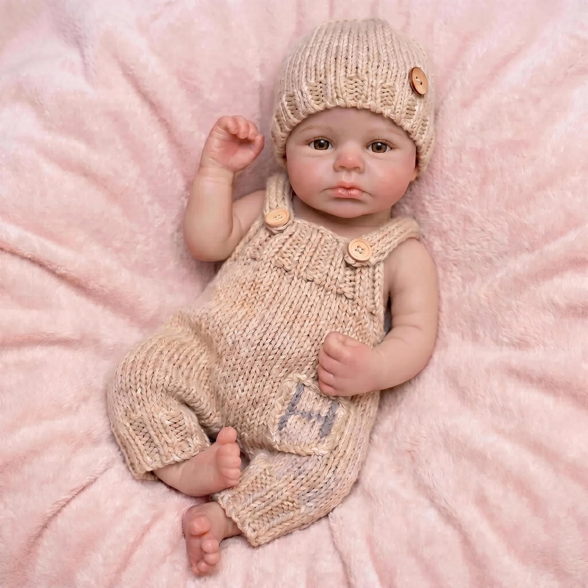 46 cm Reborn-Puppe aus Vollsilikon, mit natürlich wirkenden braunen Augen, künstlerische Reborn-Sammelpuppe, therapeutisches Begleitgeschenk für Geburtstage und Feiertage