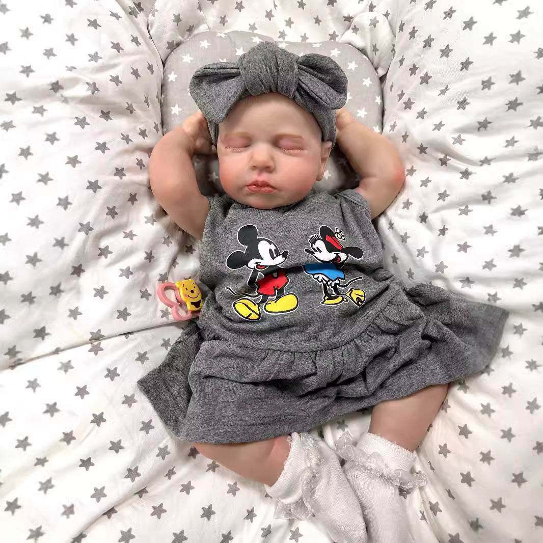 19 Zoll realistische Reborn-Babypuppe mit Stoffkörper, 3D-Haut mit sichtbaren Adern, handgefertigte Neugeborenen-Puppe, Geschenk-Spielzeug für kleine Mädchen und Sammler