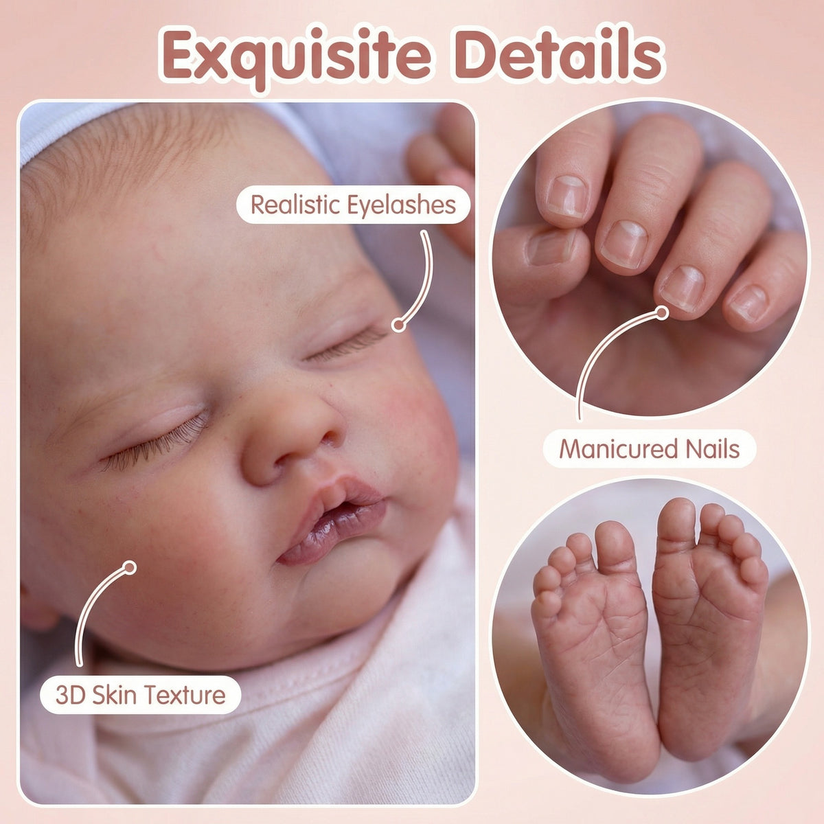 Realistische schlafende Babypuppe, 48 cm, mit Stoffkörper und Blumen-Stirnband, Begleitspielzeug geeignet für Fotoshootings im Kinderzimmer und als Geschenk für jeden Anlass