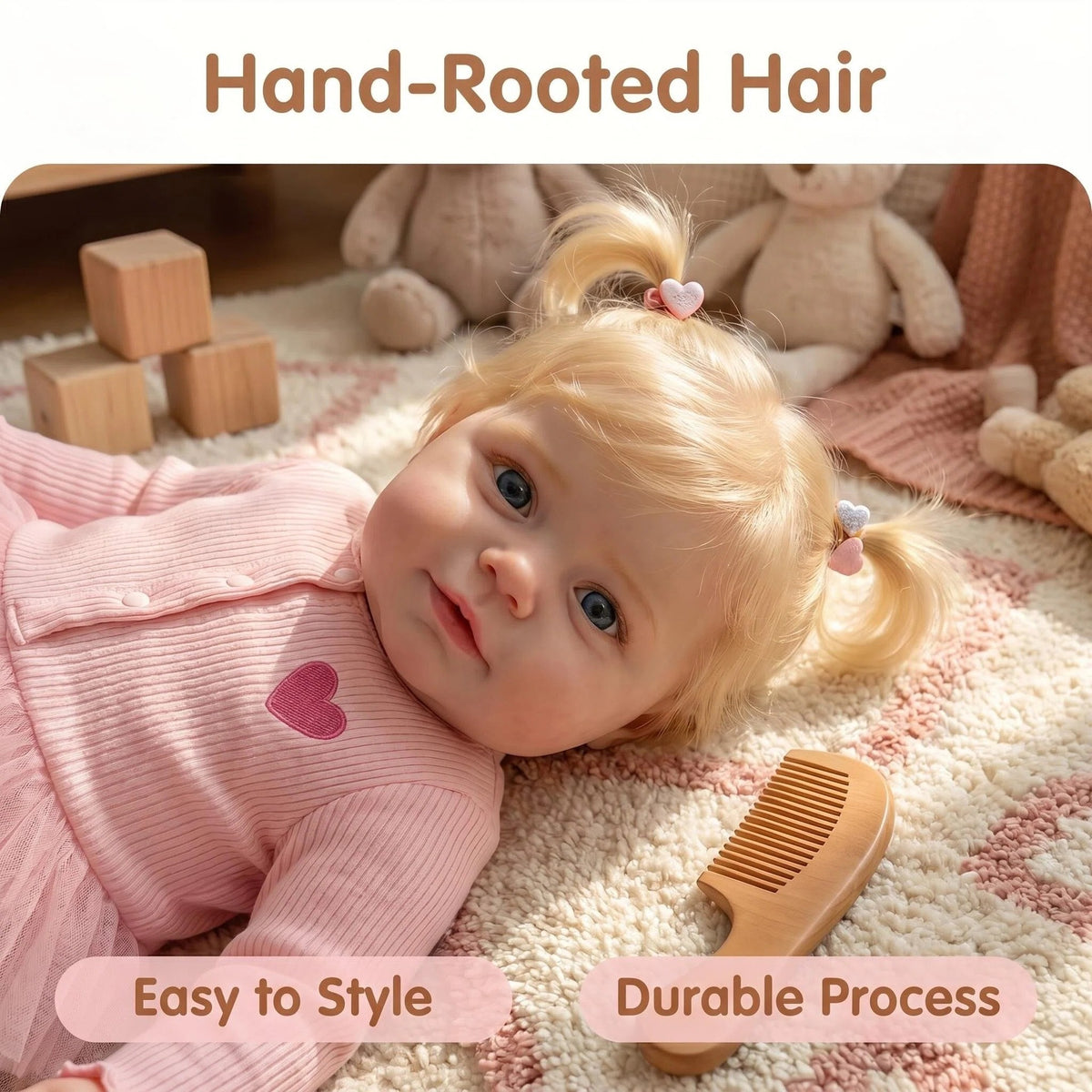 20-Zoll Reborn-Babypuppe aus Vollvinyl, mit blonden Zöpfen und rosa Herz-Tutu-Outfit, Begleitpuppe als Geburtstags- und Festtagsgeschenk