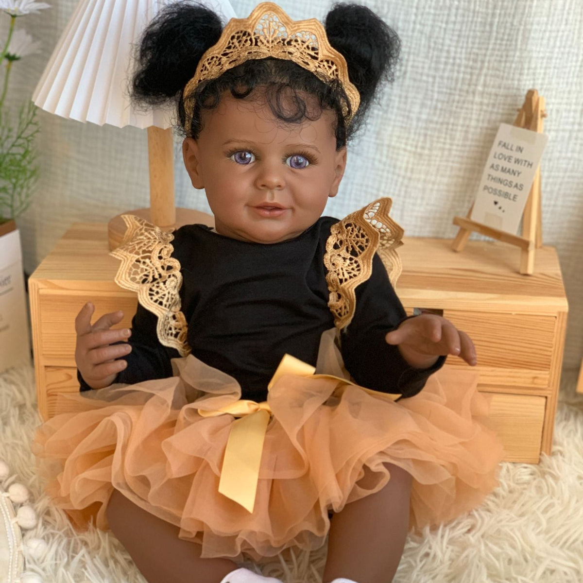 24 Zoll Reborn-Puppe mit Stoffkörper, simuliertes afrikanisches Kinderspielzeug, Geschenk- und Begleitpuppe