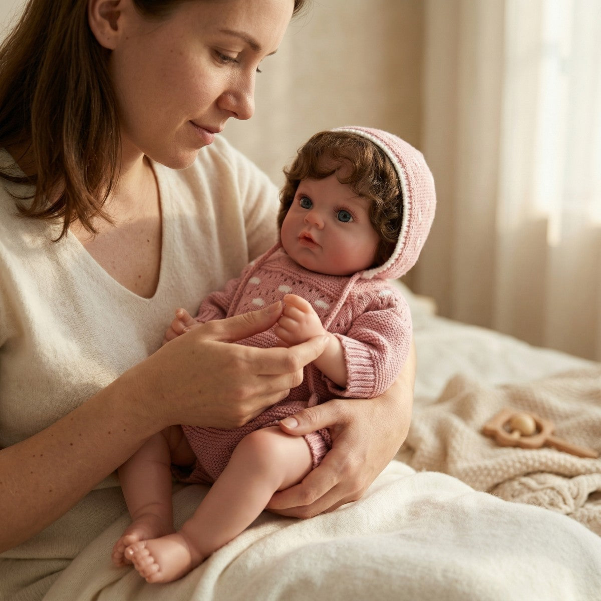 55 cm Reborn-Puppe Simulations-Baby, implantiertes Haar, handgefertigt, exquisite handbemalte 3D-Puppe