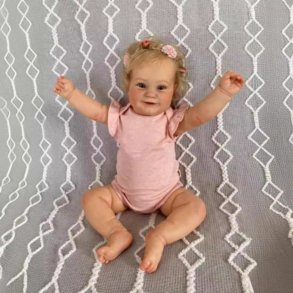 50 cm Reborn-Puppe Stoffkörper süßes Mädchen mit verwurzeltem blonden Haar weiche Körperpuppe für Geschenke