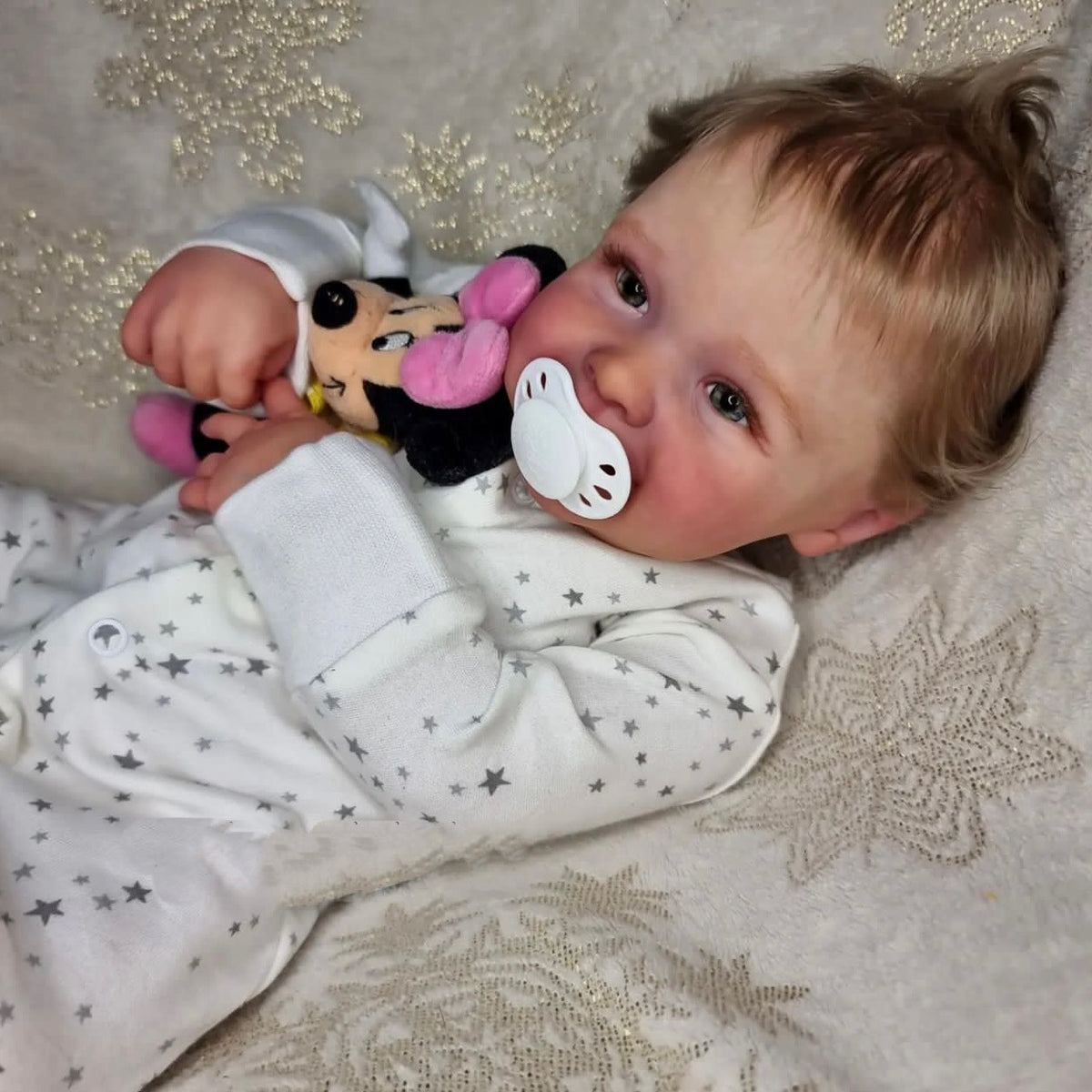22 Zoll lebensechte, handgefertigte Reborn-Babypuppe mit Stoffkörper, 3D-echter Haut, Kinderspielzeug, Geschenk für Mädchen