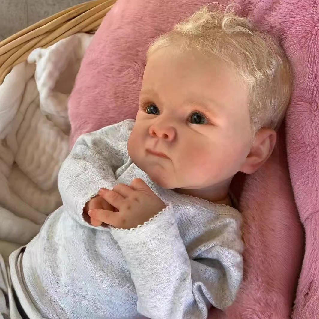 19 Zoll Reborn-Puppen mit Stoffkörper, weiche Haptik, implantiertes goldenes Haar, Neugeborenen-Babypuppen, Spielzeug für Mädchen, Reborn-Puppen