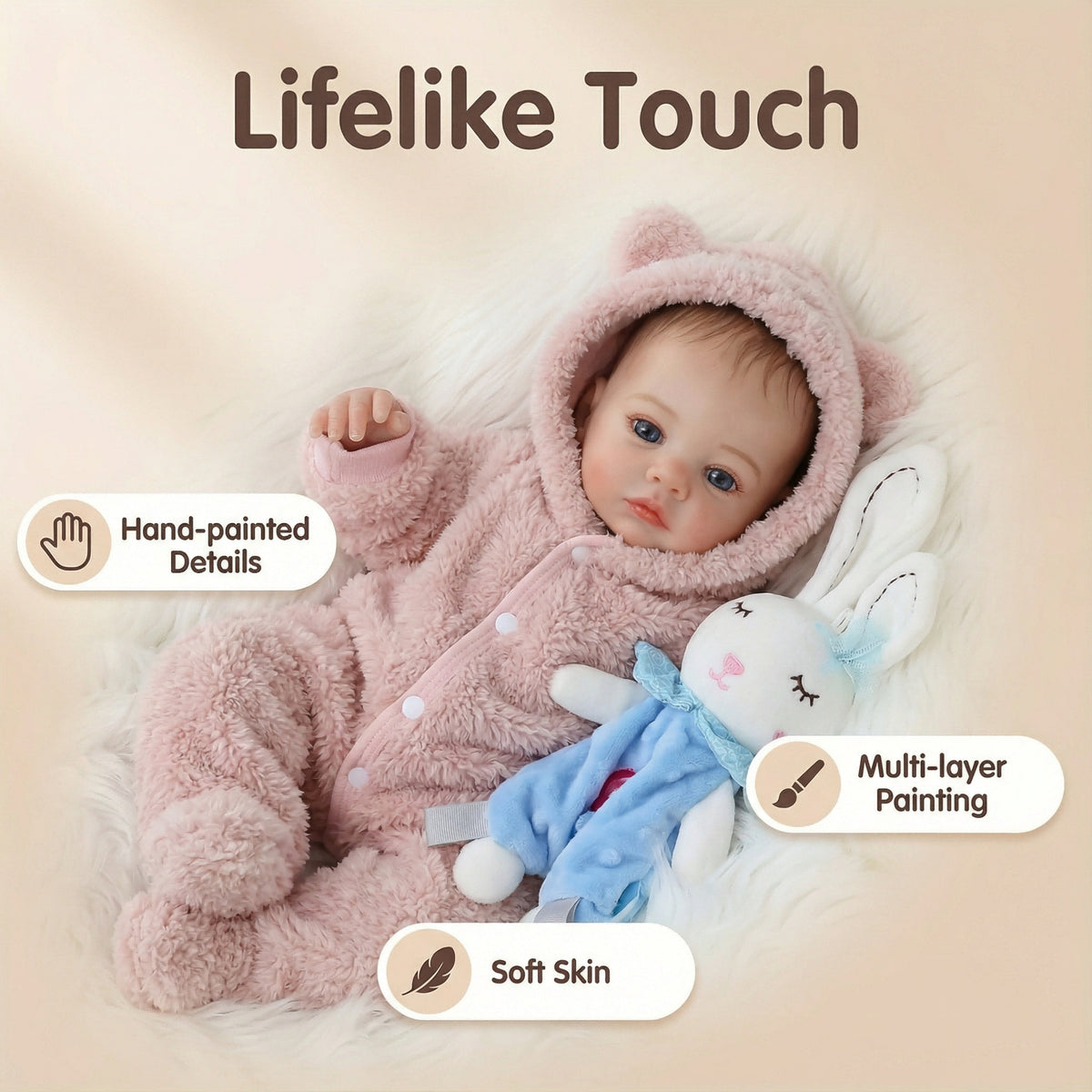 49 cm Reborn-Baby Meadow mit blauen Augen in Plüschkleidung
