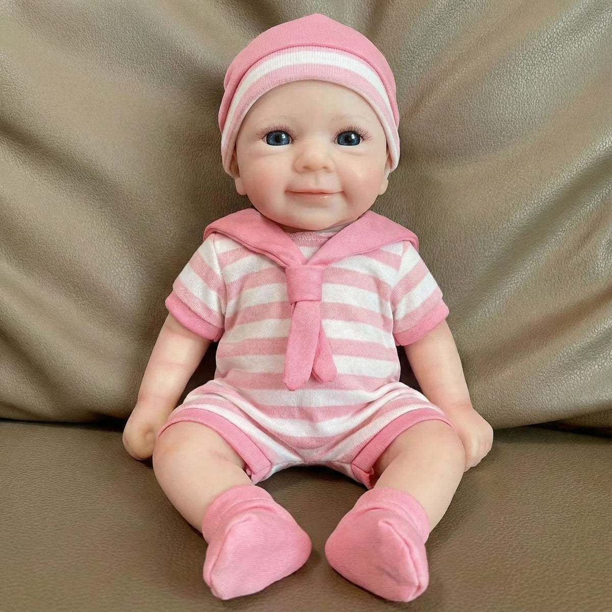 12 Zoll (30 cm) rosa gestreifter Jumpsuit, massive Silikon-Reborn-Puppe als Weihnachtsgeschenk für Kinder