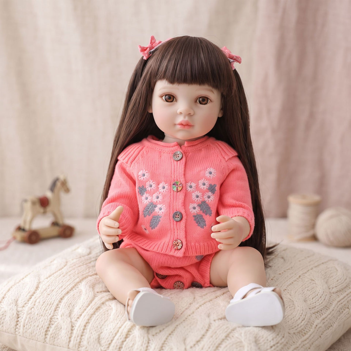 22 Zoll Reborn-Puppe mit Ganzvinyl-Körper, lebensechte Baby-Komfortpuppe, Geschenk für Mädchen