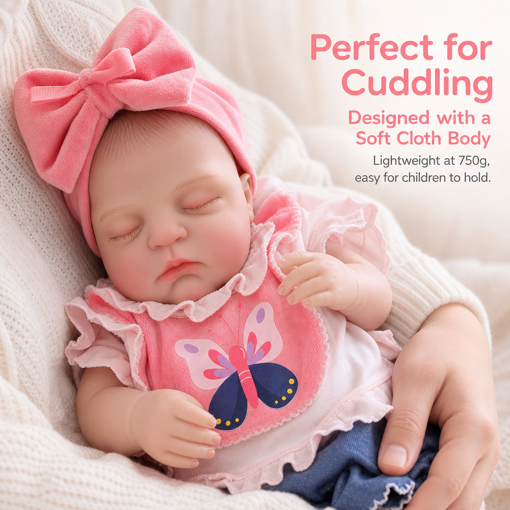 Exklusives Weihnachtsgeschenk, 18 Zoll Reborn-Babypuppe mit rosa Schleife, herzliche Überraschung für Geburtstagspartys
