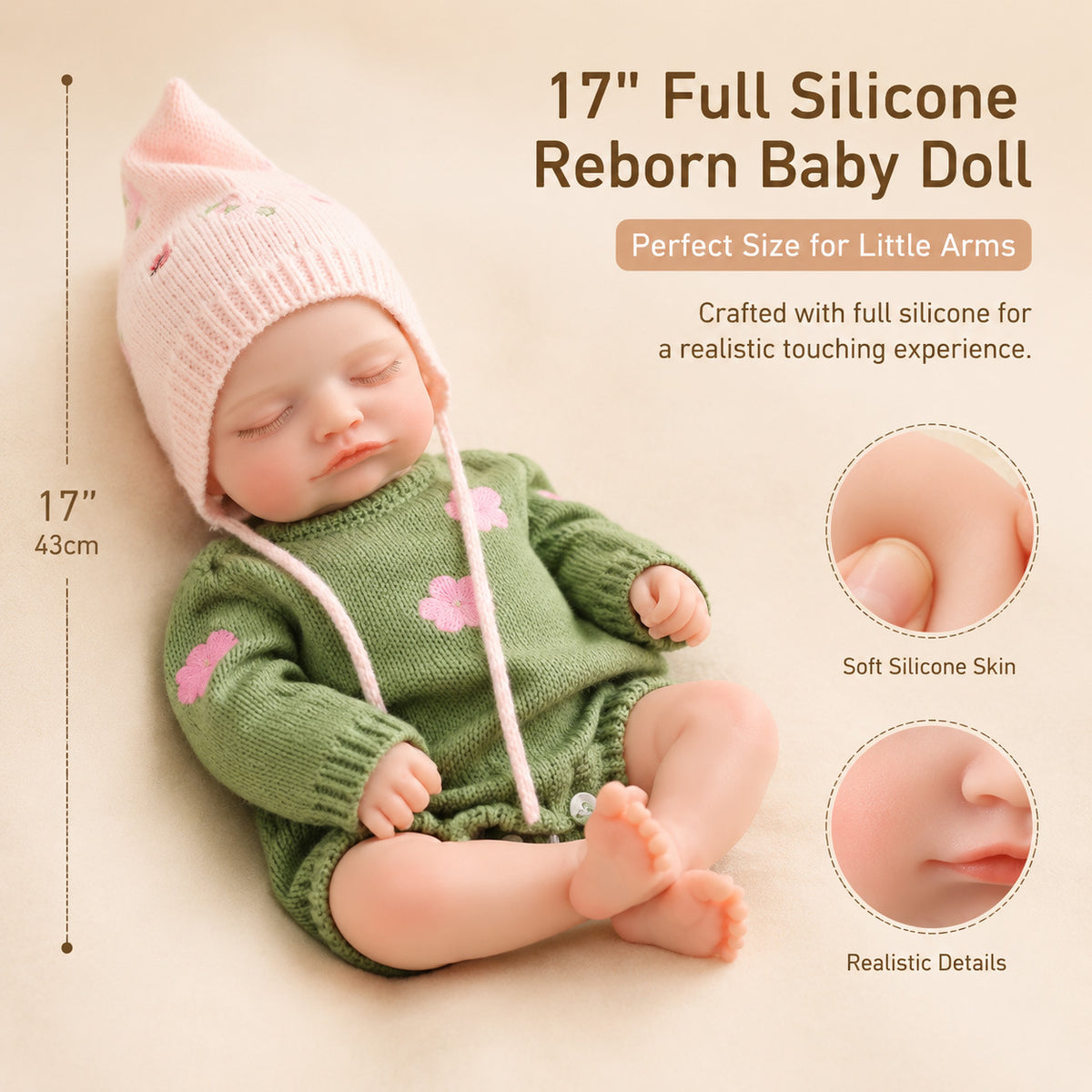 17 Zoll Full Silicone Body Reborn Puppe Mädchen Simulations-Babypuppe Badespielzeug Geschenk