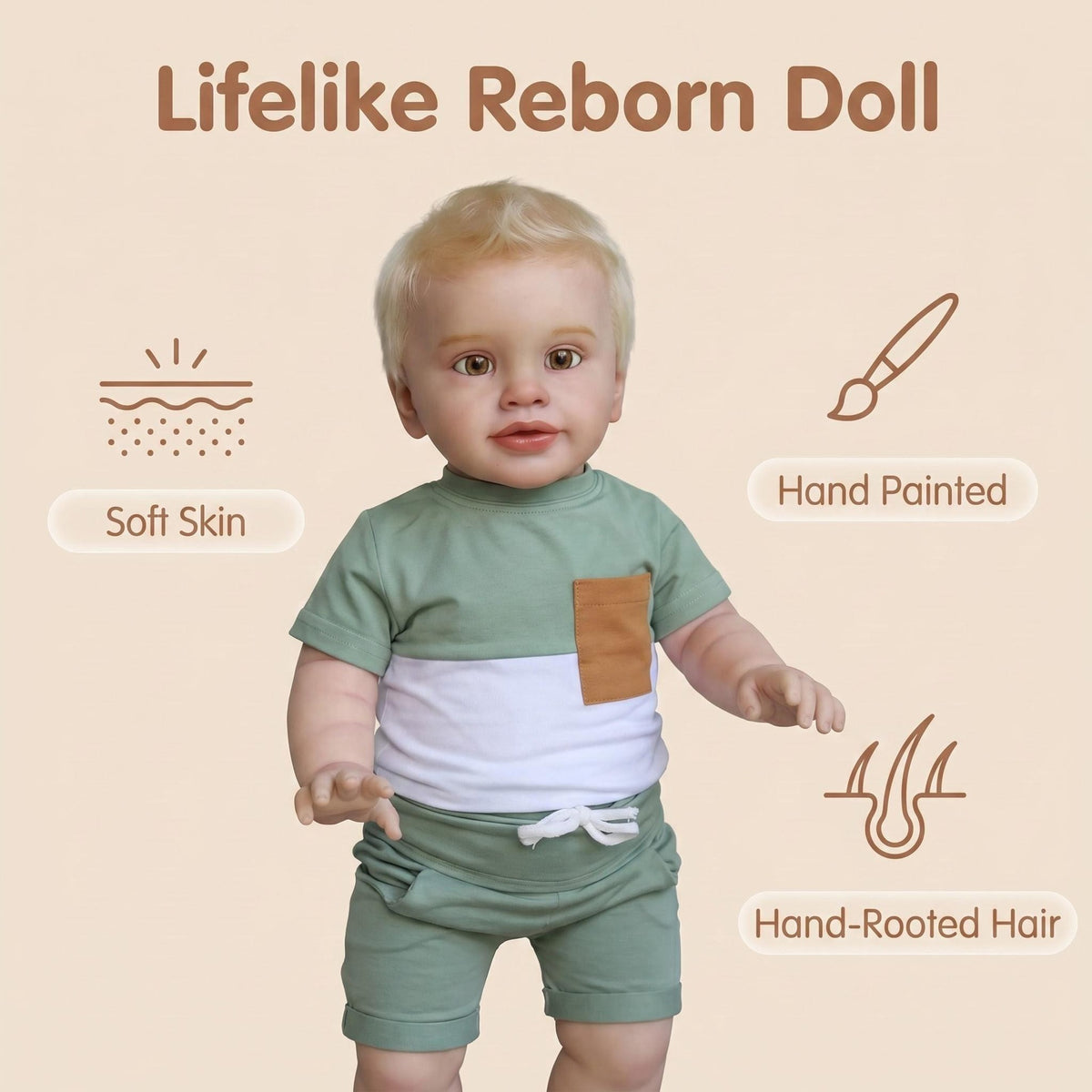 66 cm handgefertigte, lebensechte Reborn-Puppe mit Stoffkörper, Kleinkind, mehrschichtige Bemalung, 3D-Haut, handgerootete Haare, sichtbare Adern