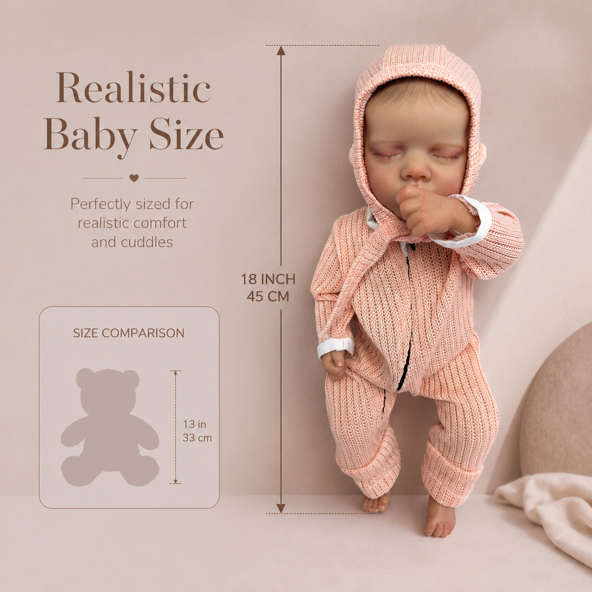 Weiche, realistische 18-Zoll-Babypuppe aus Vollvinyl, Begleiter für jedes Alter als Geschenk zu festlichen Anlässen