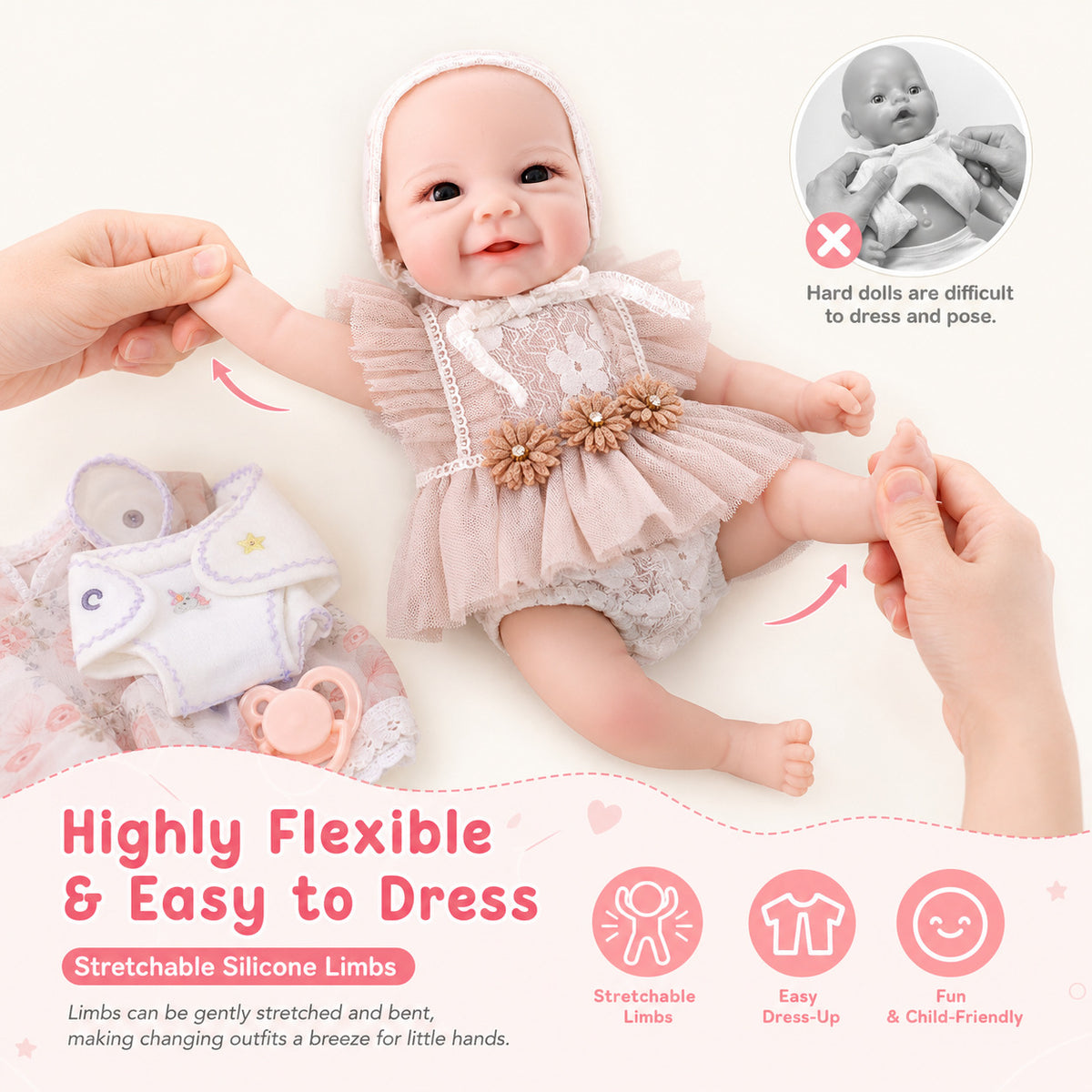 12 Zoll realistische Reborn-Neugeborenen-Puppe mit Vollsilikonkörper, detaillierter 3D-Haut, Sammlerpuppe für Mädchen und Puppenliebhaber