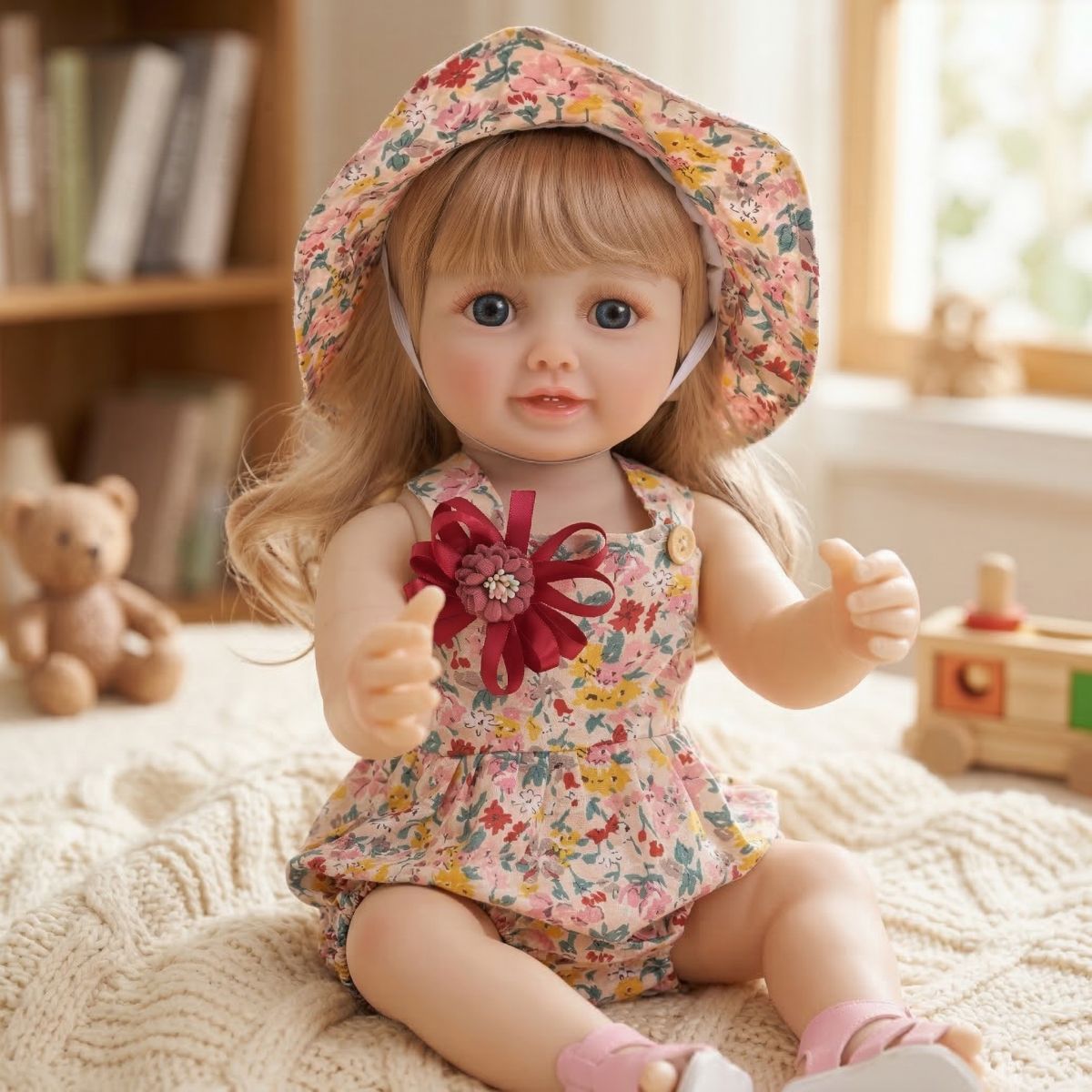 Englisch Russisch Spanisch Weinende und lachende Dialog-Puppe 22 Zoll Vollkunststoff Reborn-Puppe Simulations-Babypuppe Mädchen