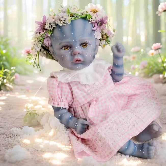12-Zoll-Elfenpuppe im Avatar-Stil mit Ganzkörper-Vinyl, bernsteinfarbenen Augen und Vichy-Kleid mit Spitzenbesatz – Premium-Überraschungsgeschenk für Geburtstagsfeiern und saisonale Festtage