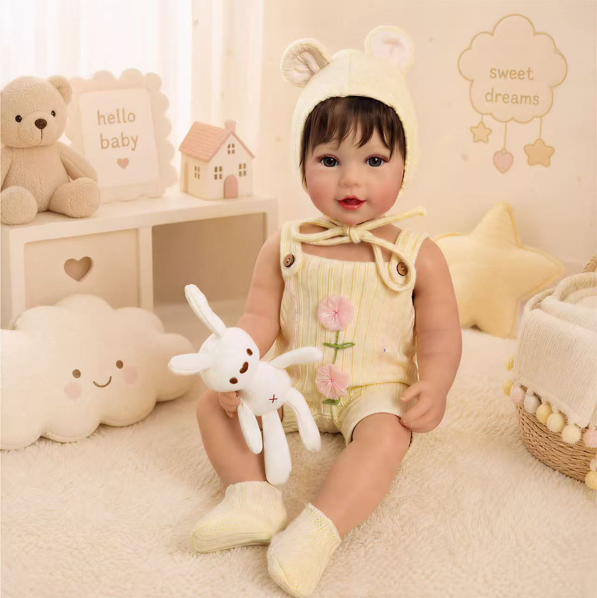 22-Zoll-Ganzkörper-Vinylpuppe, lebensechtes Babydesign mit Schnuller, wunderbares Geschenk für Geburtstage und Feiertage