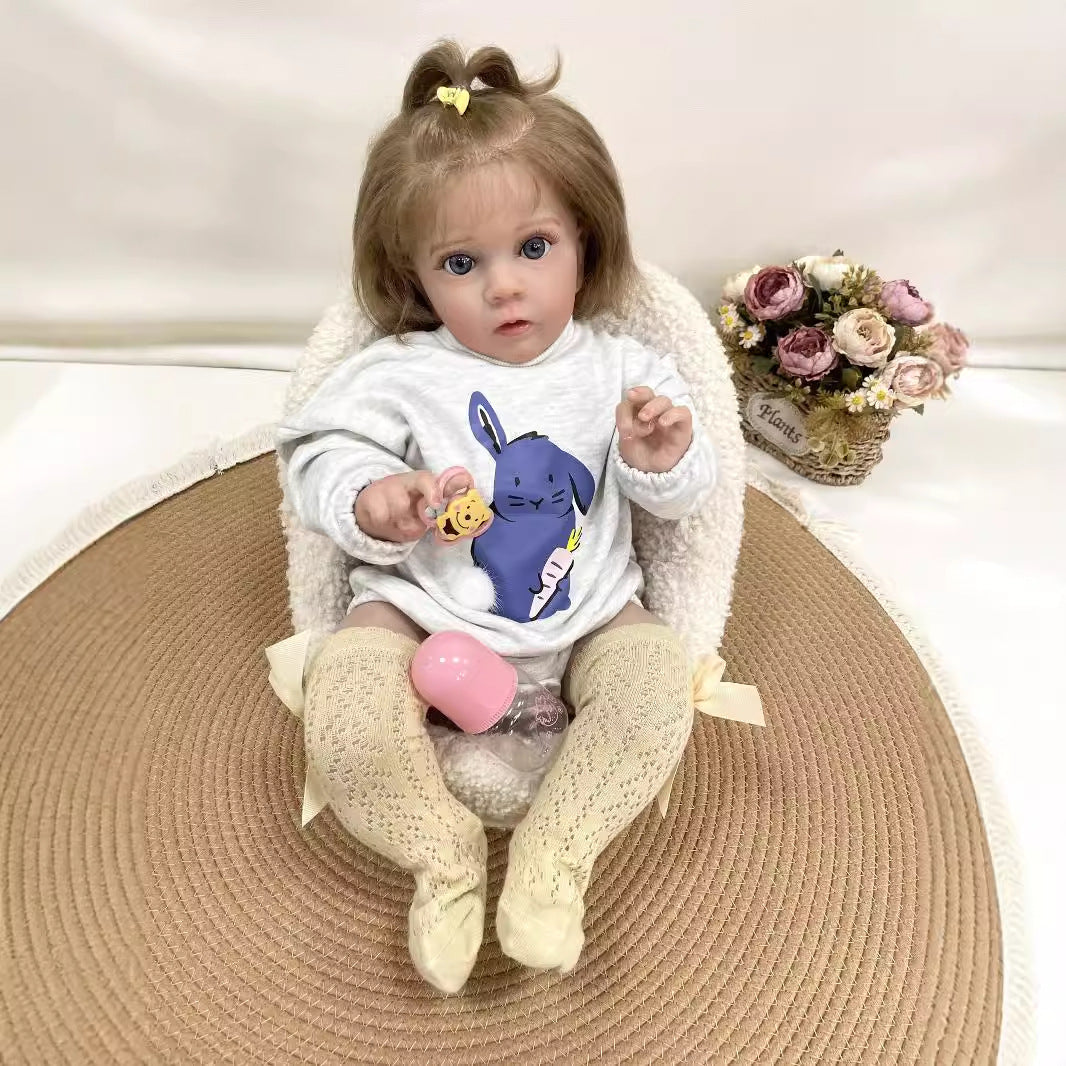 24 Zoll lebensechte, handgefertigte Reborn-Babypuppe, weicher Stoffkörper, 3D-echte Haut, Kinderspielzeug, Geschenk für Mädchen