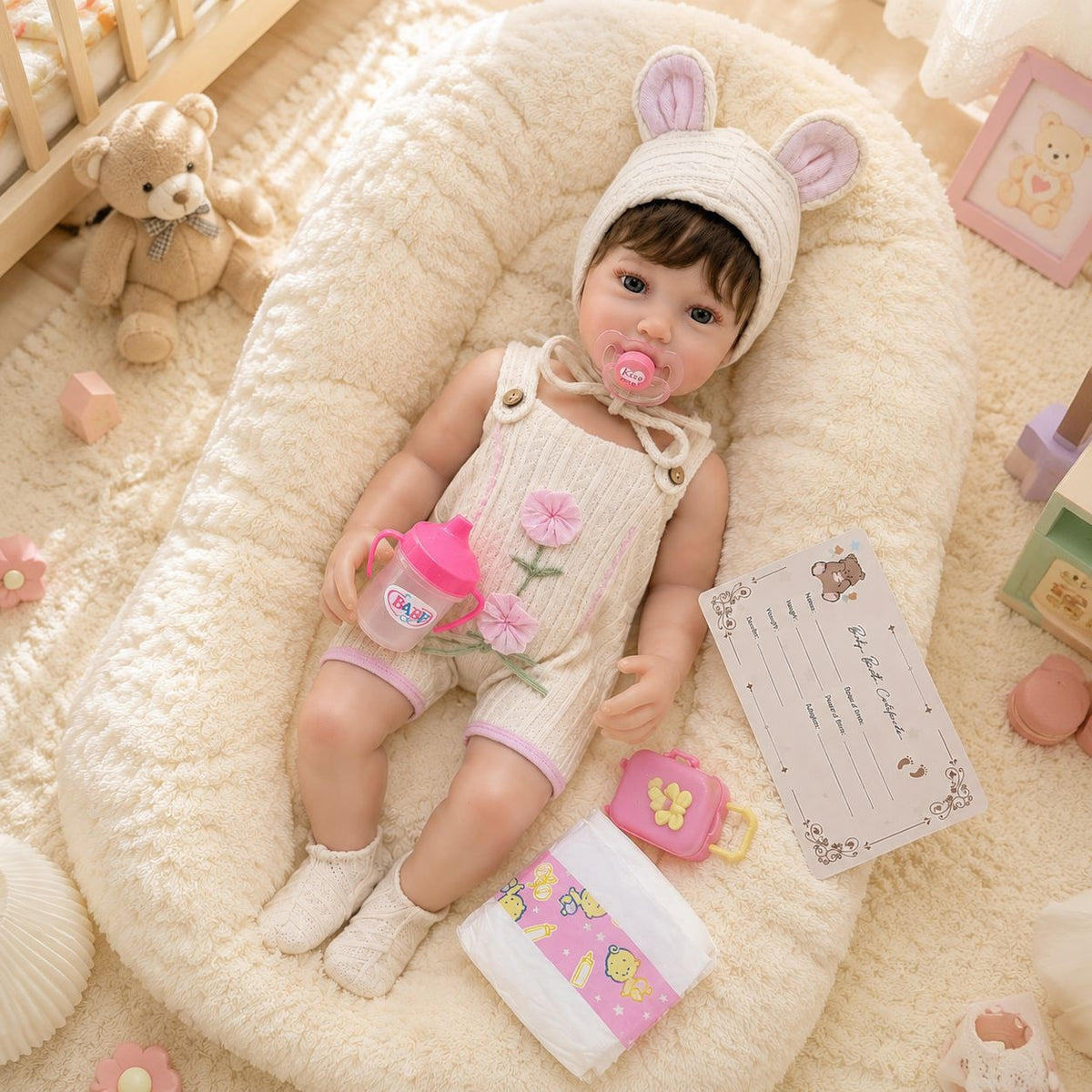 22-Zoll-Ganzkörper-Vinylpuppe, lebensechtes Babydesign mit Schnuller, wunderbares Geschenk für Geburtstage und Feiertage