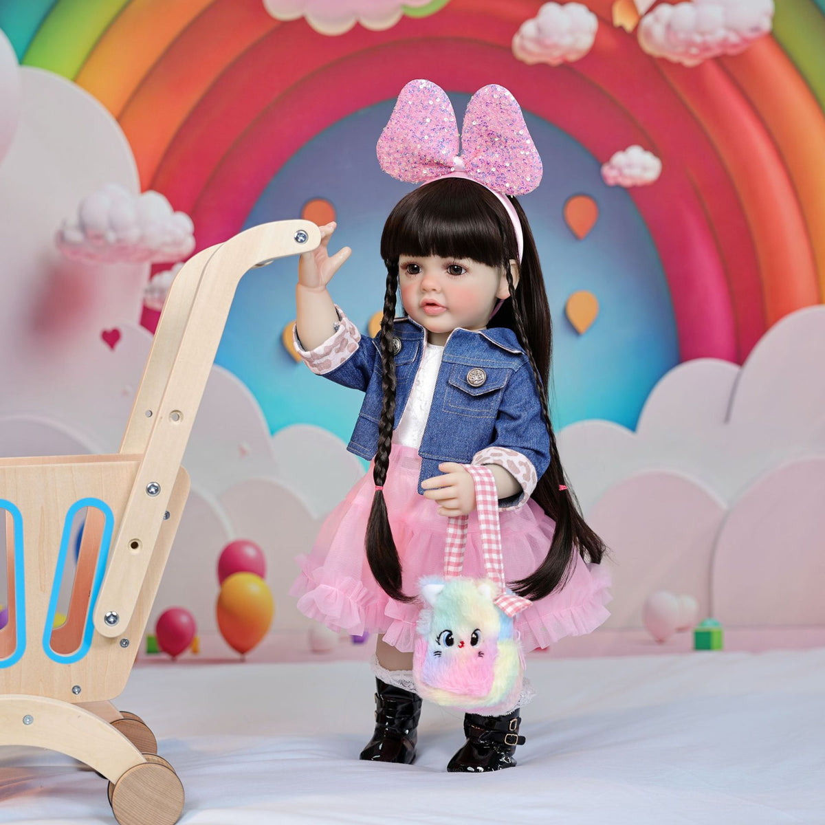 22-Zoll-Steh-Reborn-Kleinkindpuppe mit Ganzkörper-Vinyl für Geschenke und Dekoration