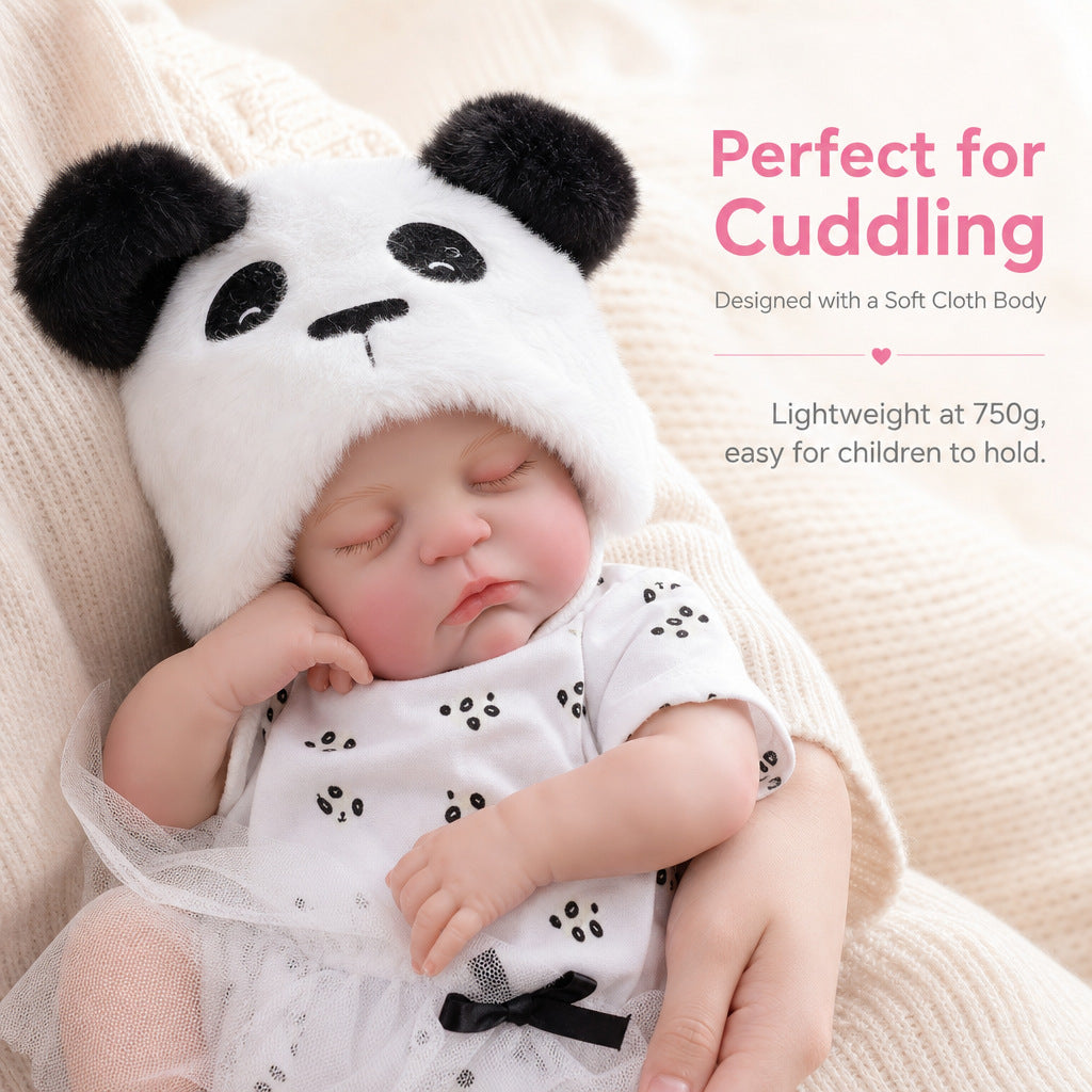 18-Zoll Reborn-Babypuppe mit Stoffkörper, schlafend, in süßem Panda-Outfit, Begleitgeschenk für Geburtstage und Feiertage
