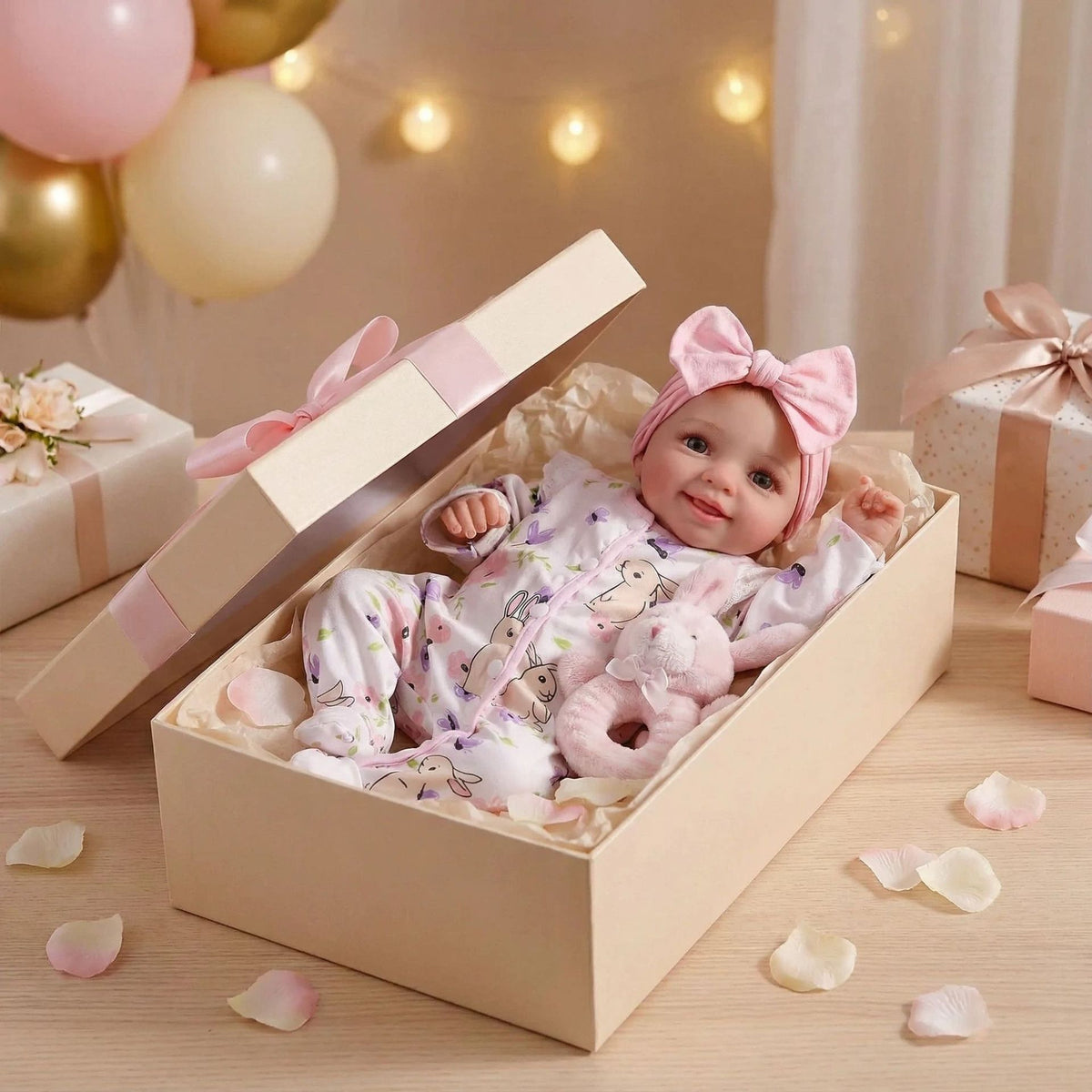7-Zoll-Puppe im bedruckten Jumpsuit, Reborn-Puppe komplett aus Vinyl