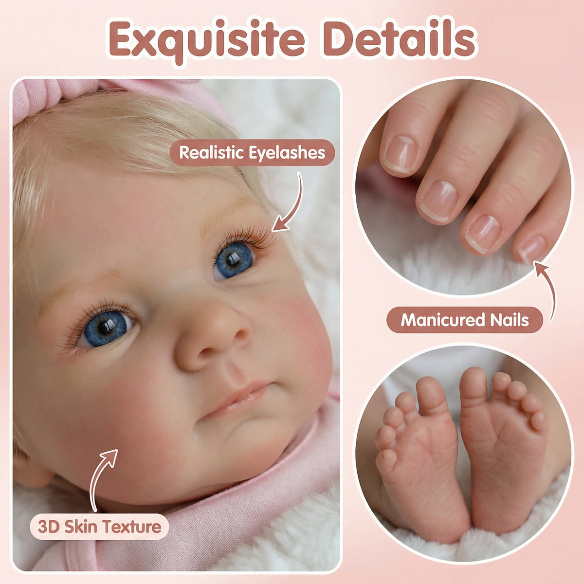 18-Zoll-Reborn-Puppe Bettie aus Vollvinyl im rosa Hasen-Strampler