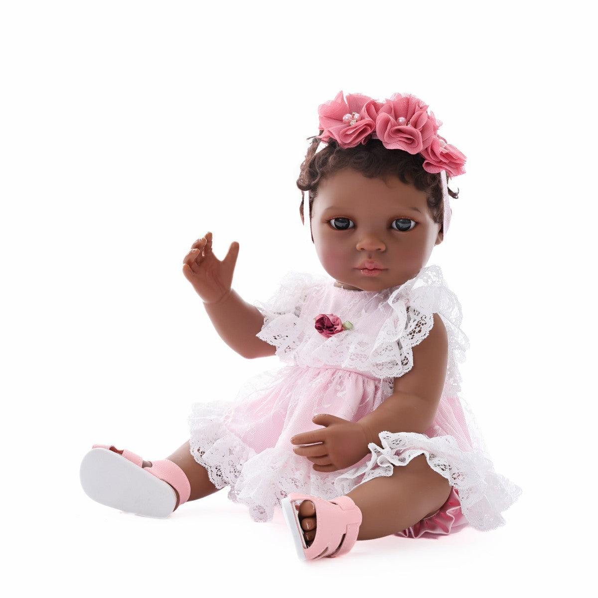 50 cm große, schwarze, lebensechte Reborn-Babypuppe, schwarze Haut, Vollkunststoff, Haar-Transplantation, afrikanische Mädchenpuppe