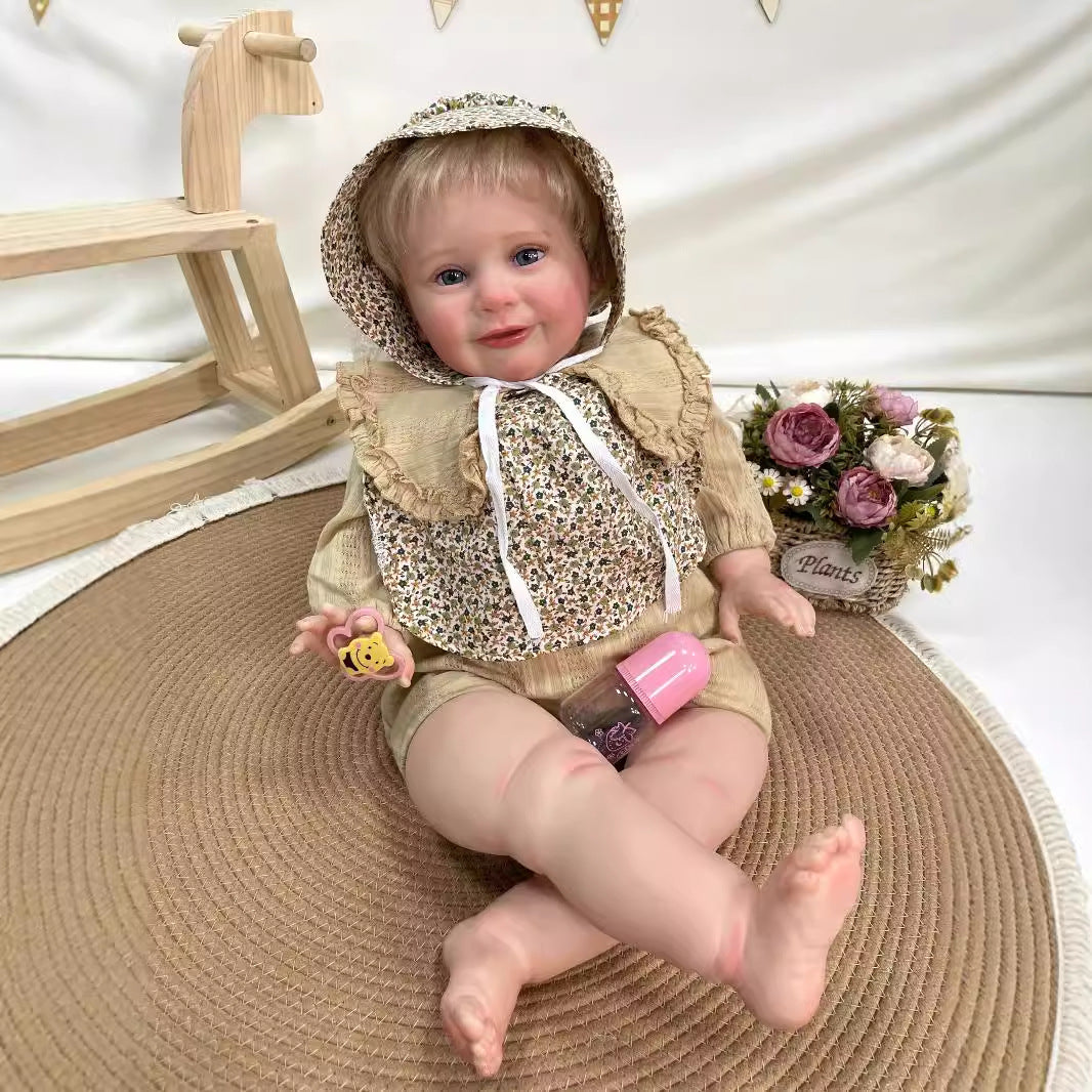 26 Zoll handgefertigte lebensechte Reborn-Puppe mit Stoffkörper, 3D-Haut, realistisches Neugeborenes, Spielzeug-Geschenk für Mädchen und Puppensammler