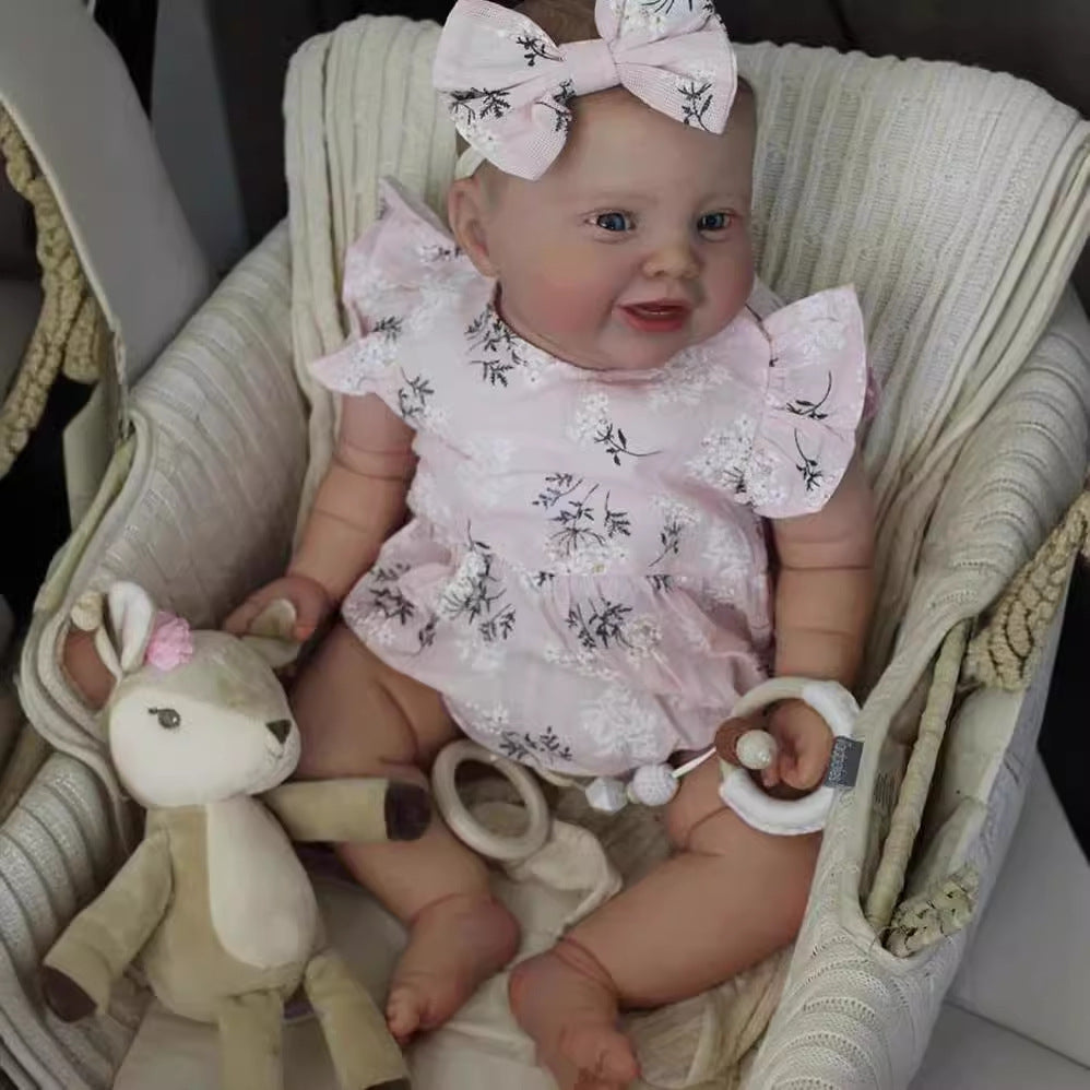 24 Zoll Reborn Babypuppe mit Stoffkörper Mädchen handgezeichnete Haare handgefertigte Puppe für Geschenk