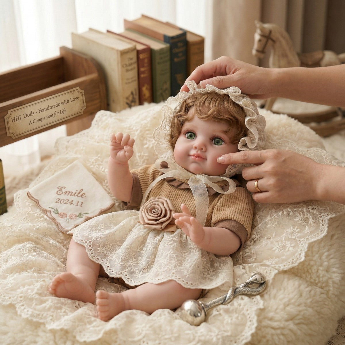 50 cm Reborn-Puppe mit implantiertem Haar und Vollverklebung, handgefertigt, exquisit bemalte 3D-Puppe