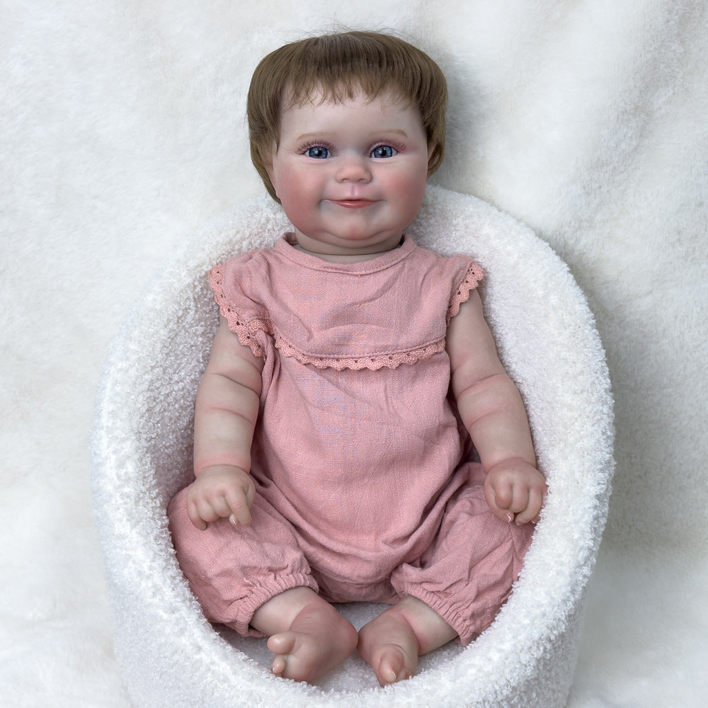 Hyperrealistische 50 cm große Sammlerpuppe aus Vollvinyl, kurzes braunes Haar & funkelnde blaue Augen, Begleitspielzeug zum Spielen und Dekorieren