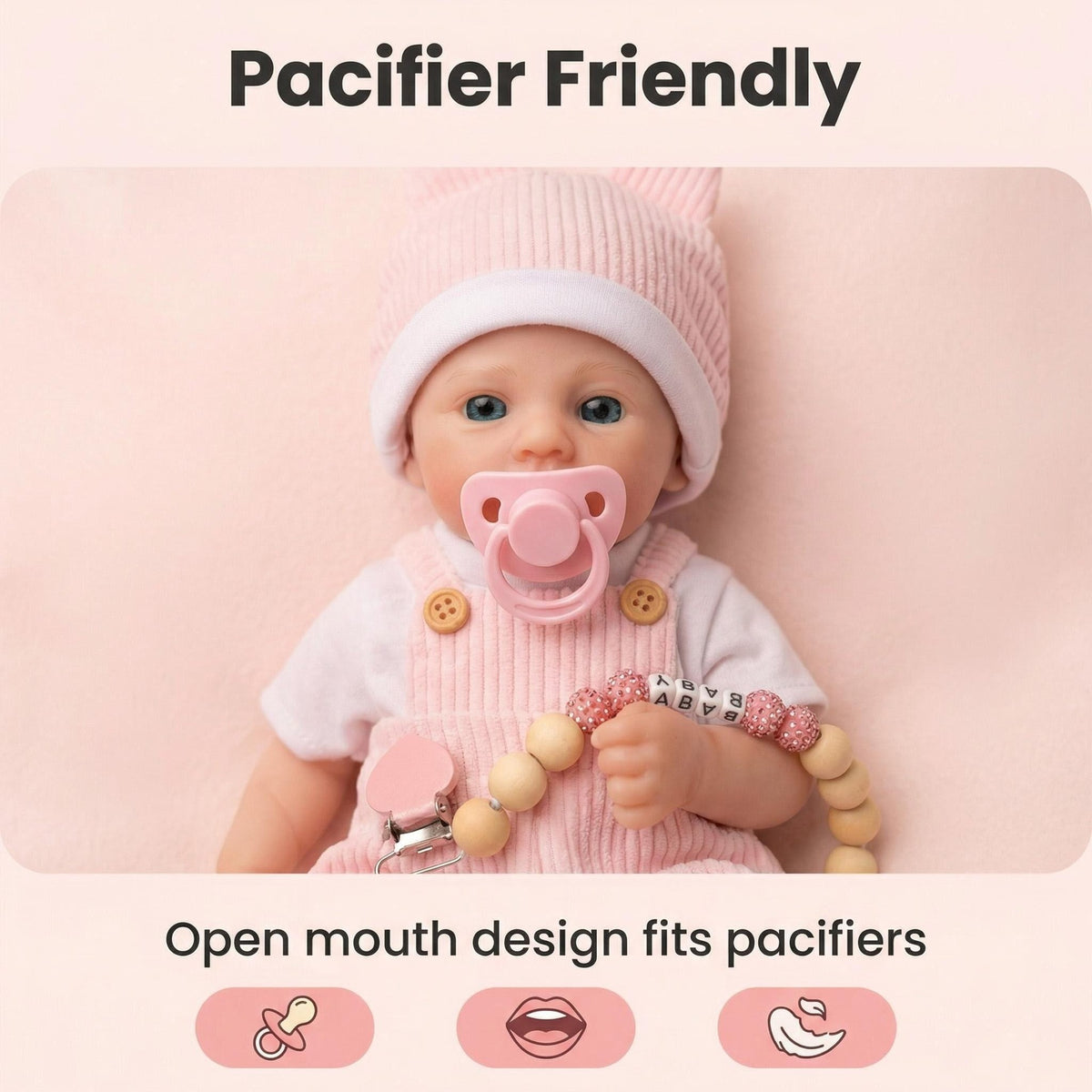 12-Zoll-Reborn-Puppe Meadow aus reinem Silikon mit rosafarbenem Streifen-Overall