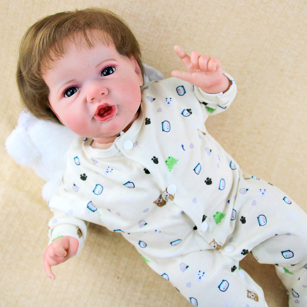 22-Zoll-Reborn-Babypuppe mit Stoffkörper und offenen Augen, süßes Plüsch-Outfit im Panda-Design, Geschenkidee für Geburtstage und Feiertage