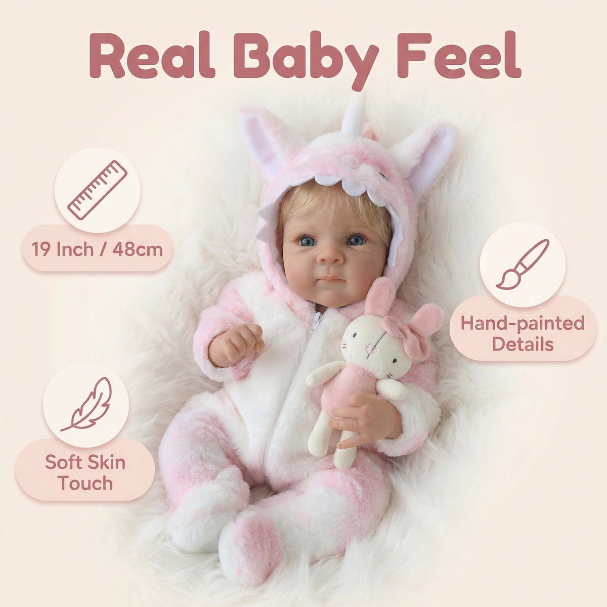 18 Zoll rosa Plüsch-Einhorn Bettie Simulationspuppe Reborn-Puppe