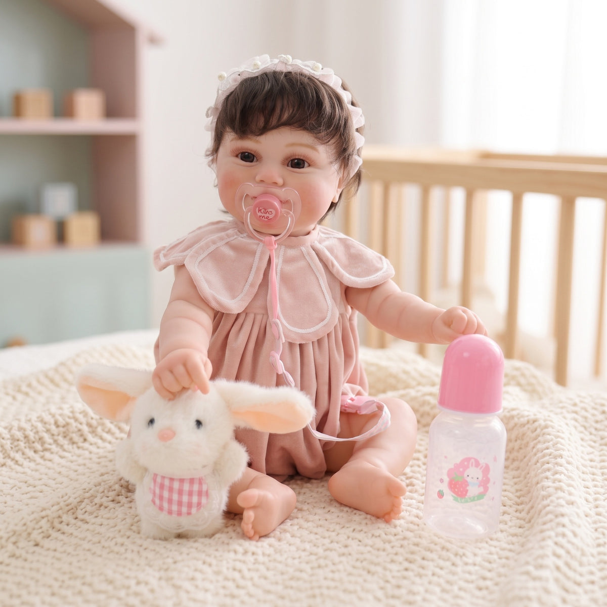 22 Zoll handgefertigte Reborn-Puppe, lebensechte 3D-Haut mit Adern, Ganzkörper-Vinyl-Babypuppe, Geschenk für kleine Mädchen