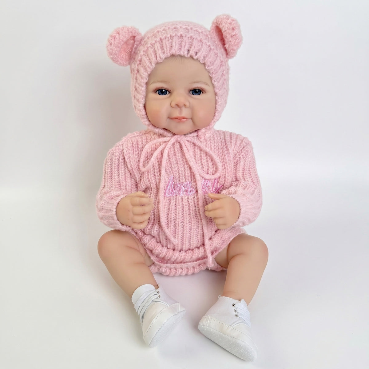 19 Zoll Reborn-Babypuppe mit Ganzkörper-Vinyl, süßer, neutraler, rosa Strickanzug, Simulationspuppe für das Kinderzimmer als Geschenk für Mädchen