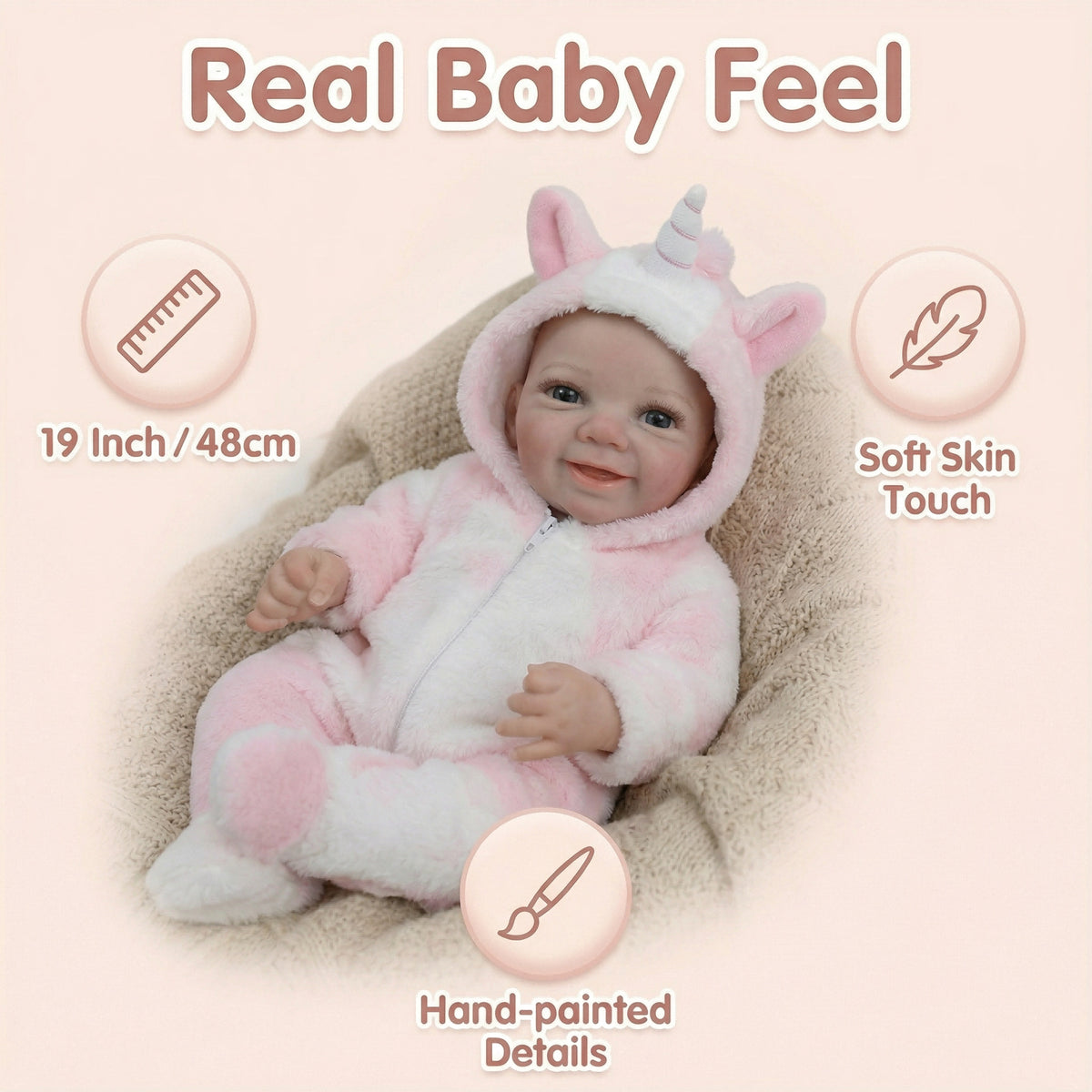 19 Zoll pinke Einhorn-Vivienne Ganzvinyl-Reborn-Puppe