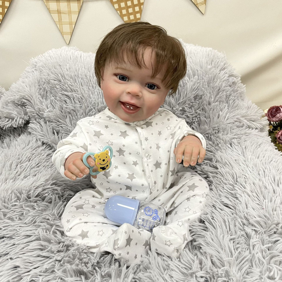 23 Zoll lebensechte handgefertigte Reborn-Puppe mit Stoffkörper, realistische 3D-Hautsimulation, Neugeborenes Baby-Puppe als Spielzeug für Mädchen und Kinder
