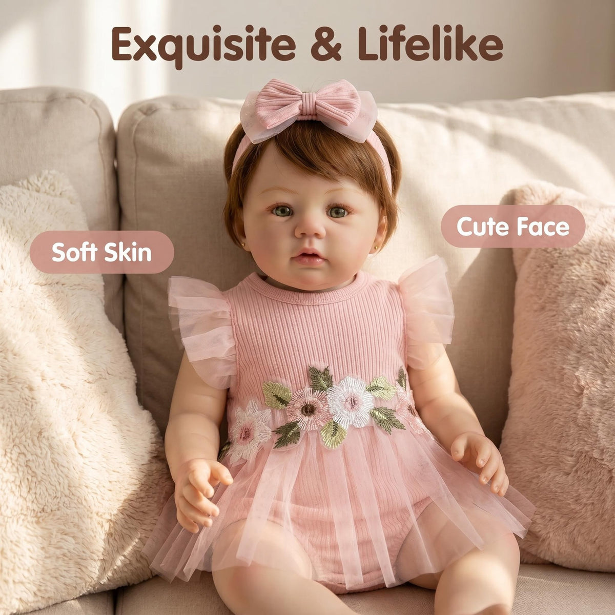 19-Zoll-Reborn-Babypuppe aus Vollvinyl, lebensechte, bewegliche Säuglingspuppe für Rollenspiele von Kindern und zur emotionalen Unterstützung für Erwachsene, erstklassige Geschenkoption für Geburtstagsfeiern, saisonale Feiertage und Babypartys