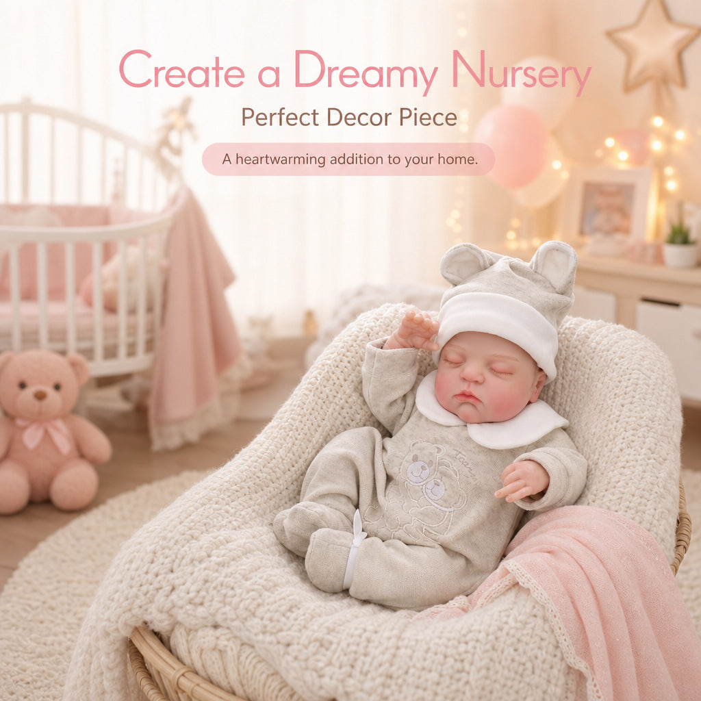 18 Zoll Reborn-Babypuppe mit Stoffkörper, schlafend, im Bären-Strampler, anschmiegsames Geschenk für Geburtstage & Feiertage