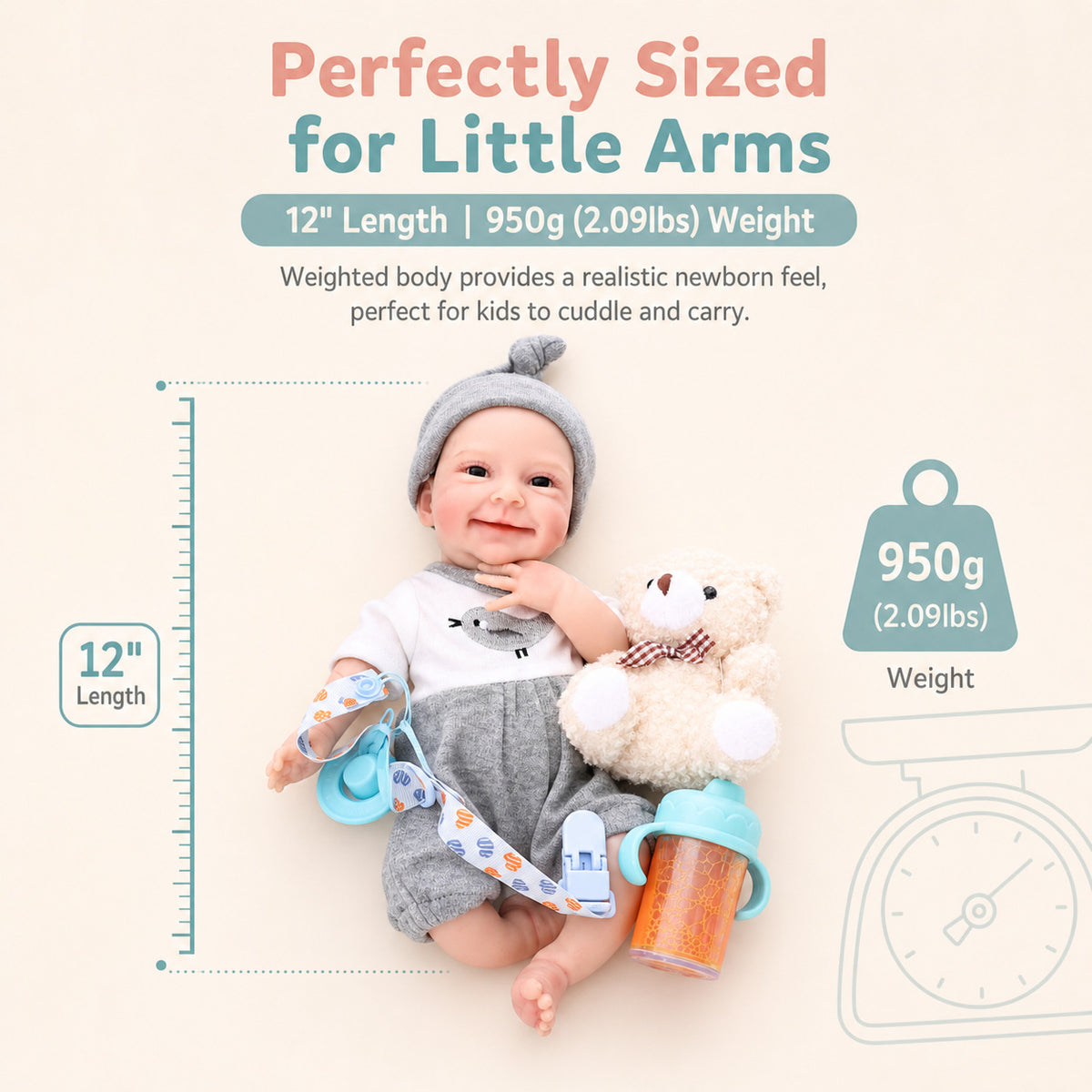 12 Zoll handgefertigte Reborn-Babypuppe mit Körper aus massivem Silikon, Geschenkspielzeug für kleine Mädchen und Sammler