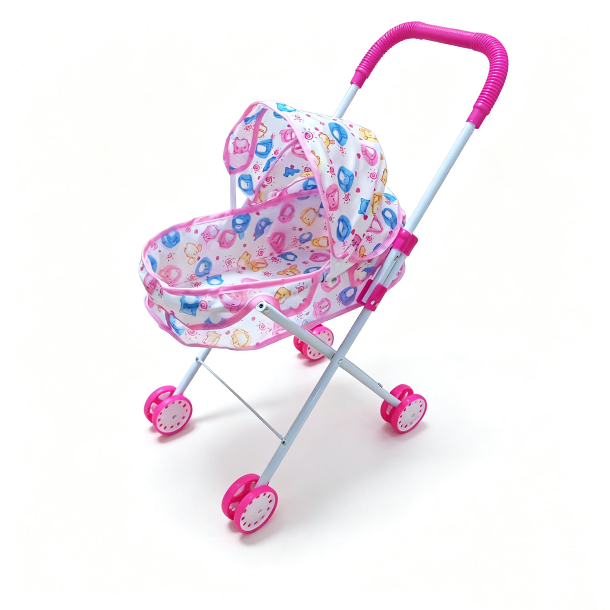 Realistischer Puppenwagen mit 4 Rädern, verstellbarem Griff & Verdeck, sicherer Spielzeug-Kinderwagen für Mädchen ab 3 Jahren