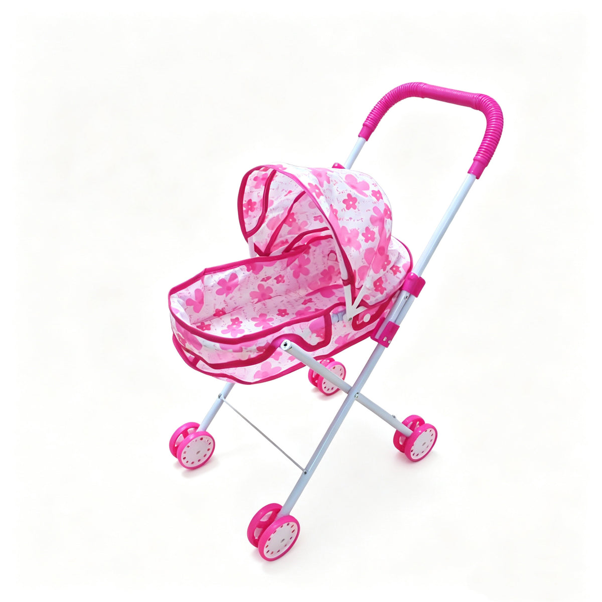 Realistischer Puppenwagen mit 4 Rädern, verstellbarem Griff & Verdeck, sicherer Spielzeug-Kinderwagen für Mädchen ab 3 Jahren