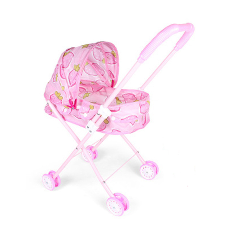 Realistischer Puppenwagen mit 4 Rädern, verstellbarem Griff & Verdeck, sicherer Spielzeug-Kinderwagen für Mädchen ab 3 Jahren