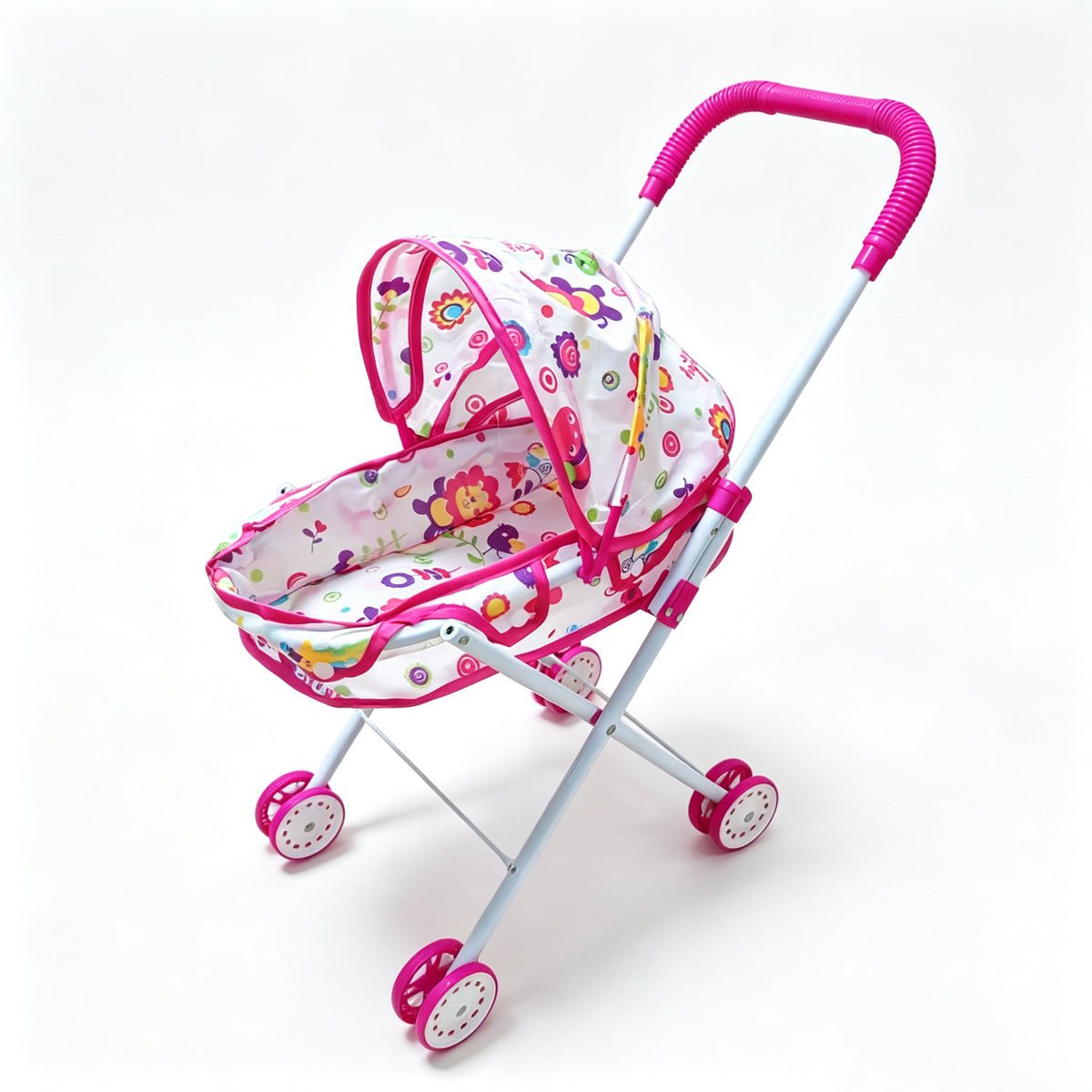 Realistischer Puppenwagen mit 4 Rädern, verstellbarem Griff & Verdeck, sicherer Spielzeug-Kinderwagen für Mädchen ab 3 Jahren