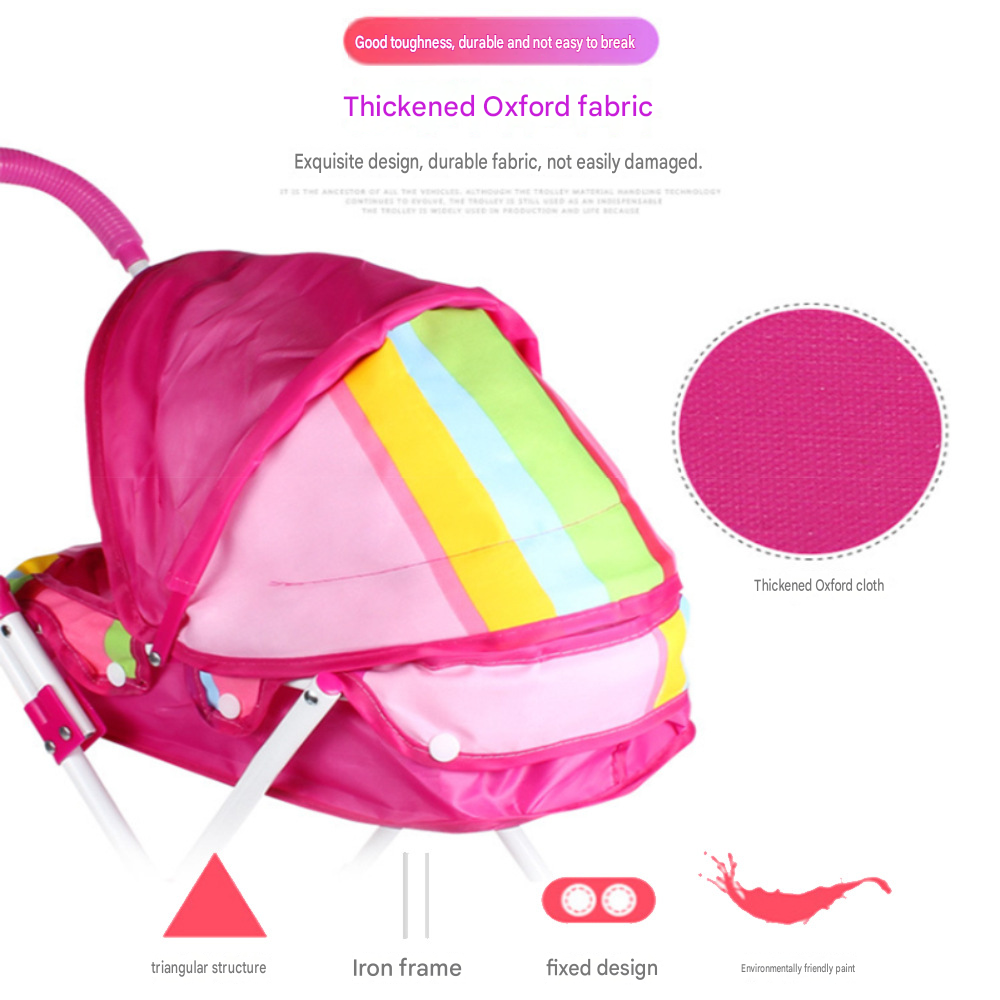 Realistischer Puppenwagen mit 4 Rädern, verstellbarem Griff & Verdeck, sicherer Spielzeug-Kinderwagen für Mädchen ab 3 Jahren