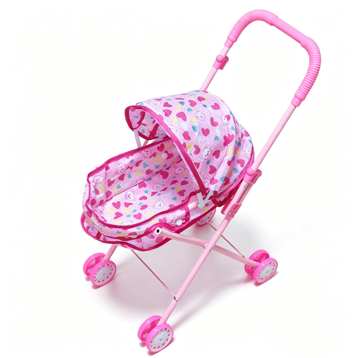 Realistischer Puppenwagen mit 4 Rädern, verstellbarem Griff & Verdeck, sicherer Spielzeug-Kinderwagen für Mädchen ab 3 Jahren