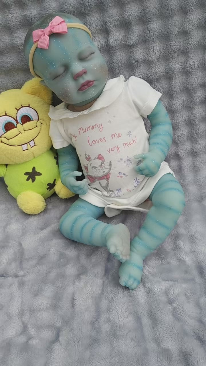 19-Zoll-Stoffpuppe mit Schlaf-Thema, Strampler mit Cartoon-Druck, vielseitiger Begleiter als Weihnachtsgeschenk